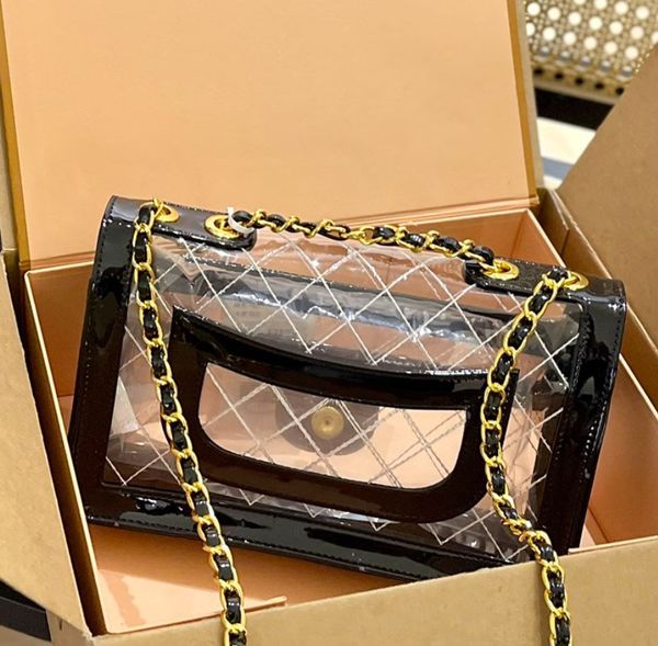 

jelly bag designer- summer women transparent bag clear pvc messenger beach shoulder bag jelly small tote with chain and cross body bag handb