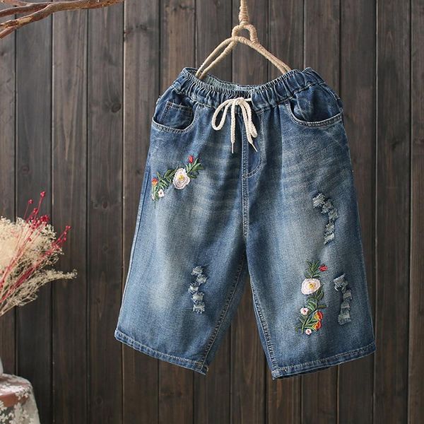 

jeans vintage haft w kwiaty damskie jeansy damskie spodenki jeansowe wysokiej talii niebieskie kobiece caual letnie damskie jeansy dla k, Blue