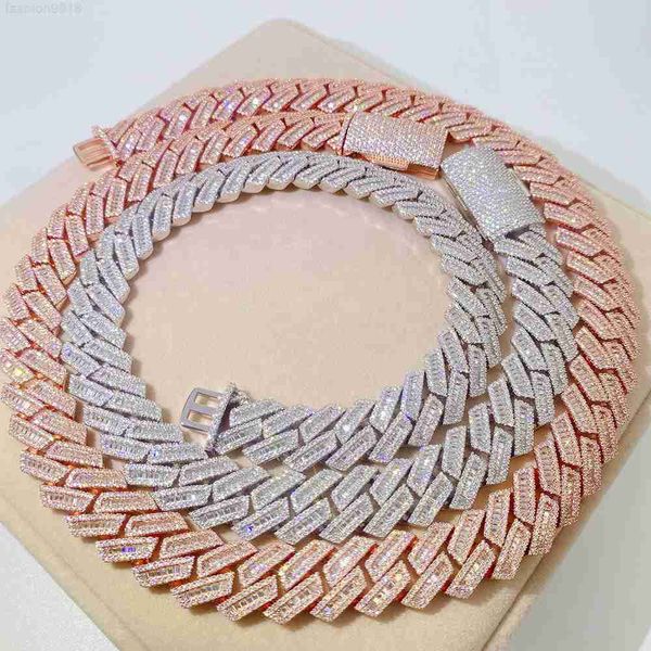 

wholesale custom miami men jewelry iced out hip hop 18mm 22inches baguette cut chain cuban link cuban chain necklace, Silver