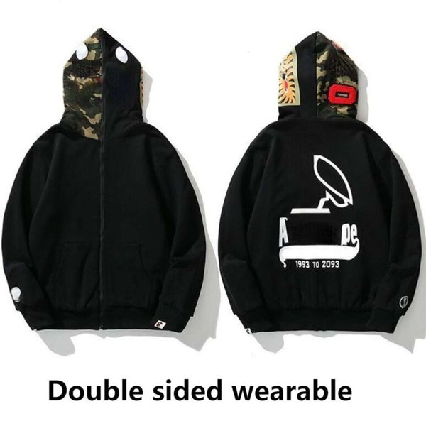 

Apeman Shark Embroidered Hooded Sweater Mens Sweatshirt Designer Hoodie Men Women Hoodies Owls Co Design Jacket Two Sided Sweatshirts, Zip hoodie-black