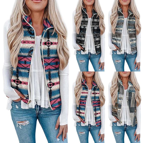 

women's vests jaket bulu wanita rompi ringan kardigan tanpa lengan untuk pakaian luar ritsleting fashion dengan saku baru 230426, Black;white