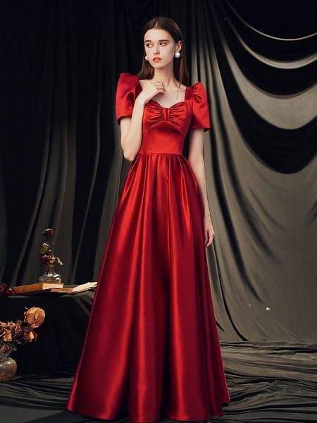 

vintage red evening dress 2023 princess corset satin a-line long festival formal prom gown short sleeve christmas cocktail dress, Black