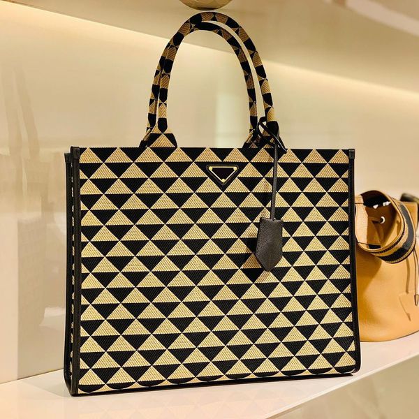 

3 size symbole embroidery large triangle beach bags women travel mens prad designer tote bag canvas shoulder crossbody bags luxury fashion h