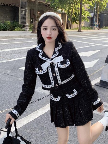 

dress spring autumn gothic skirt sets women black y2k crop blazer jacket mini pleated skirts suit korean female chic 2 pieces set, White