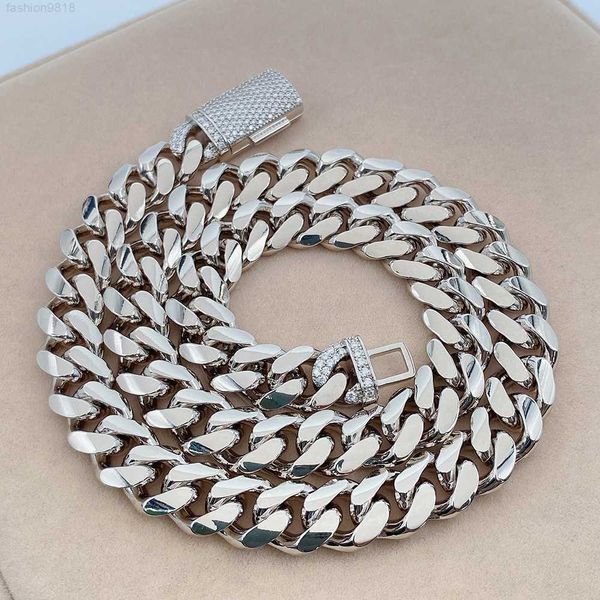

wholesale hip hop moissanite clasp 13mm 925 sterling silver cuban link chain handmade silver necklace chain