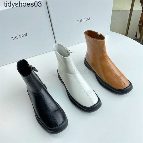 

dress designer shoes niche the row leather thick sole square head short with side zipper for comfortable and versatile women's, Black