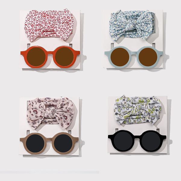 

2pc cartoon panda baby sunglasses boy girl pgraphy props flower printed nylon headband hair bands picnic eye headwear, Slivery;white