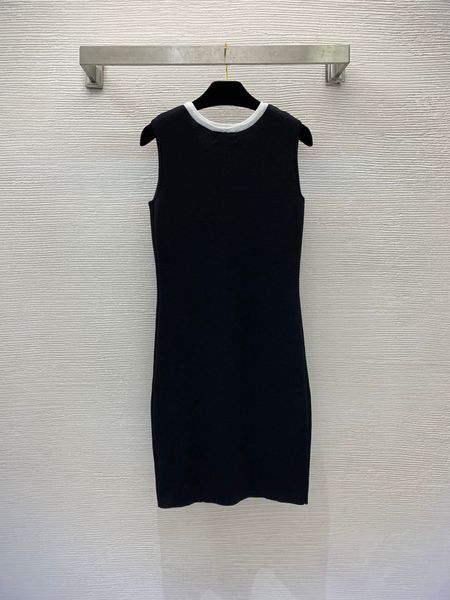 

casual dresses round neck sleeveless knit dress 230426, Black;gray