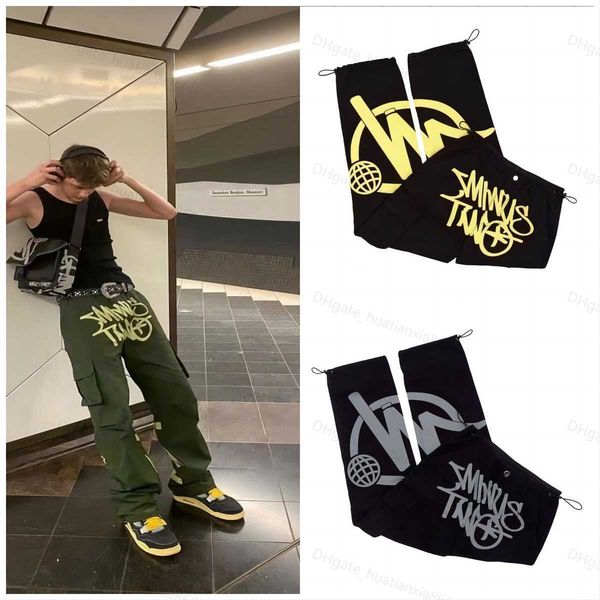 

fashion men's pants minus two cargo harajuku minustwo casual loose punk rock straight wide leg trouser streetwear y2k pant retro street, Black