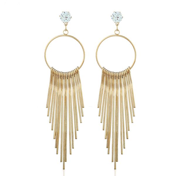 

designer earrings zircon exaggerated anti allergy women's metal long tassel earrings fashion earrings, Golden;silver