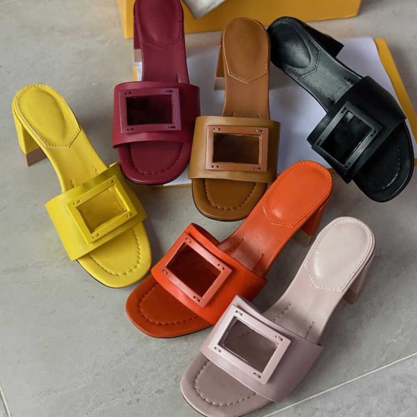 

designer women shoes signature sandals leather slides slippers embellished baguette pattern high heels summer outdoor flats flip flops with, Black