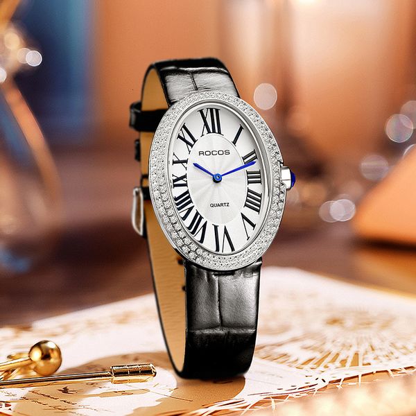 

women s watches rocos jam tangan wanita kulit baru kuarsa merek mewah elegan mode terlaris drop r0254 230427, Slivery;golden