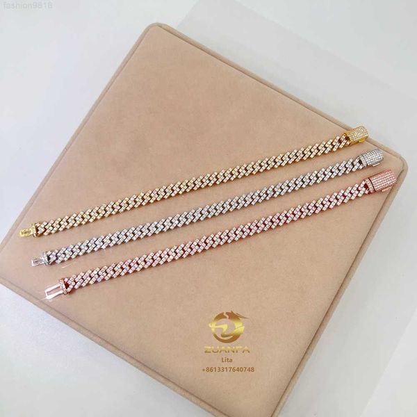 

fashion simple classic iced out jewelry 8mm 10mm one row 925 sterling silver cuban link moissanite bracelet