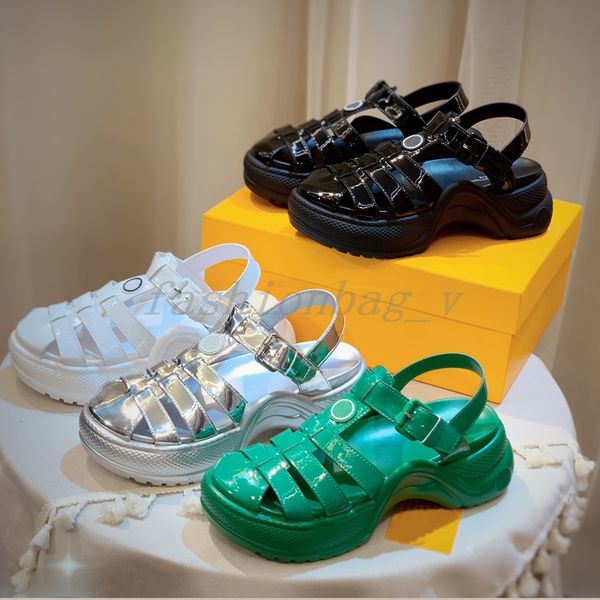

designer sandals women new thick sole sandals monolith summer shoes metal logo sandal retro beach footwear upper shoe, Black