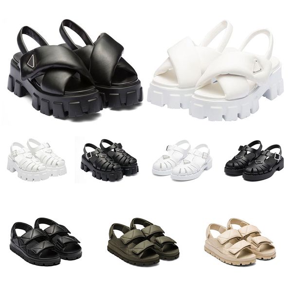 

size 35-40 women foam rubber sandals prad monolith platform sandal soft lining leather concave convex sole black white womens vintage beach