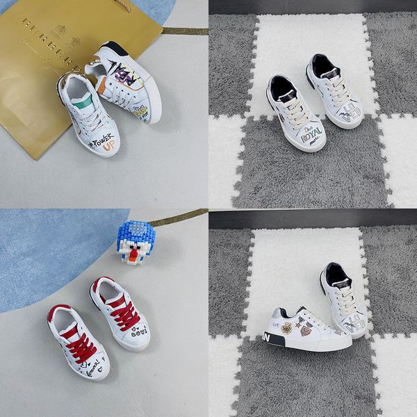 

kids brand designer skateboard shoes children printed embroidered soft leather toddler boy and girl graffiti sneaker, Black