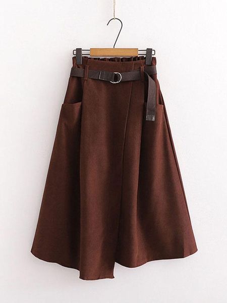 

dresses autumn winter midlength skirt women corduroy elastic waist casual elegant a line skirt with belt, White;black