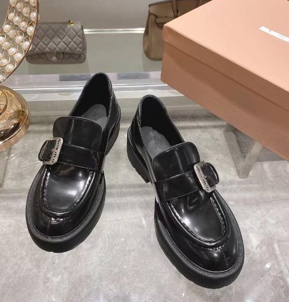 

Women Miu thick soles loafers shoes new metal buckle fashion small leather shoes Black Thick platform women's shoes 34-40