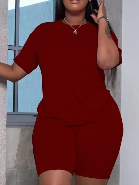 

women's plus size tracksuits lw summer suit short sleeve and pants twopiece set casual women sportswear slim 230426, Black