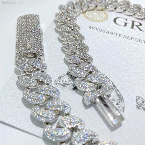 

iced out men jewelry cuban link chain 15mm vvs moissanite diamond miami cuban necklace hip hop s925 cuban link chain, Silver
