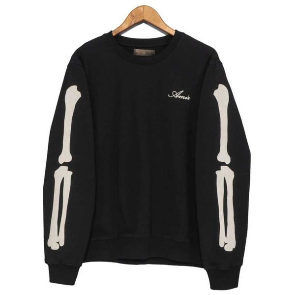 

men's hoodies & sweatshirts casual flocking bone pattern tshirt mens sweatshirt hoodie japanese korean streetwear o-neck men, Black