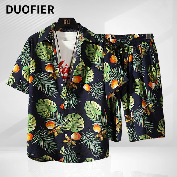 

men's tracksuits men's 2 pieces set hawaiian shirts beach shorts mens casual streetwear summer 12 floral print loose short sleeve, Gray