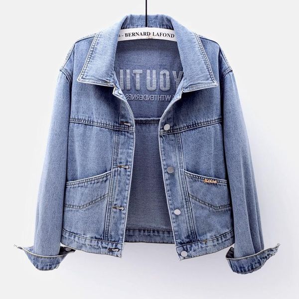 

women's jackets biyaby autumn denim short jacket for women korean style all-match embroidered jacket casual loose solid color coat fema, Black;brown