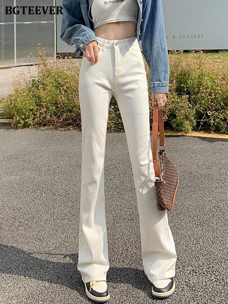 

jeans bgteever casual skinny pockets long white jeans for women trousers summer stretched high waist slim fit female flare jeans pants, Blue