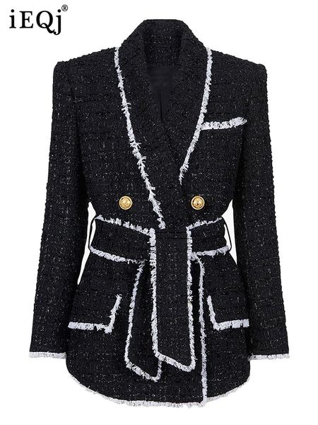 

dress ieqj 2022 winter autumn new highend women tweed waist thin with belt blazer+high waist shorts set ladies clothing 3wq589, White