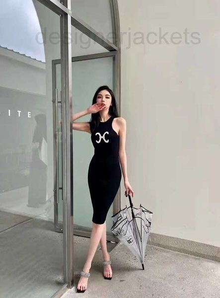 

casual dresses designer clothing luxury women's summer open back knitted vest medium long spi girls tight strap black ypah, Black;gray