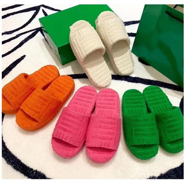 

outdoor slippers sandals women designer slides fabric rubber fur cotton outsole grass green thick bottom slipper wedge fluffy resort sponge, Black
