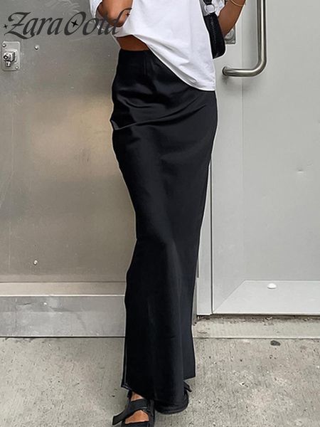 

skirts fashion satin black long for women y2k spring high waist hip package female 2023 casual loose streetwear 230426