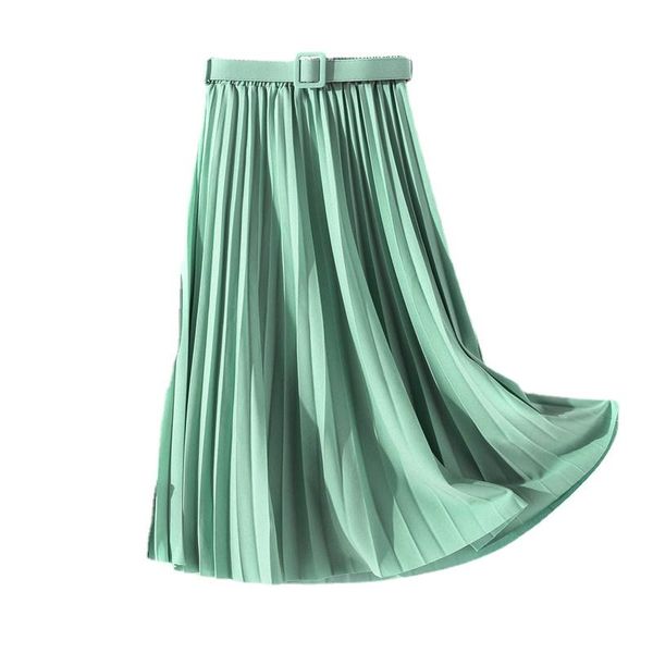 

dresses yemoggy elegant simple pleated skirt for women summer skirt 2022 new spring solid color high waist with belt midi aline skirt, White;black