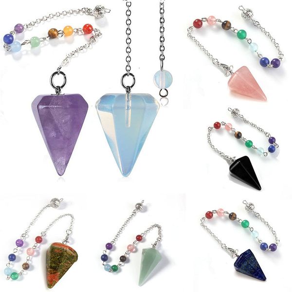 

pendant necklaces healing pendulum for divination blue quartz pendulums biolocation natural gem stone reiki crystals pendulos pendant 230426, Silver
