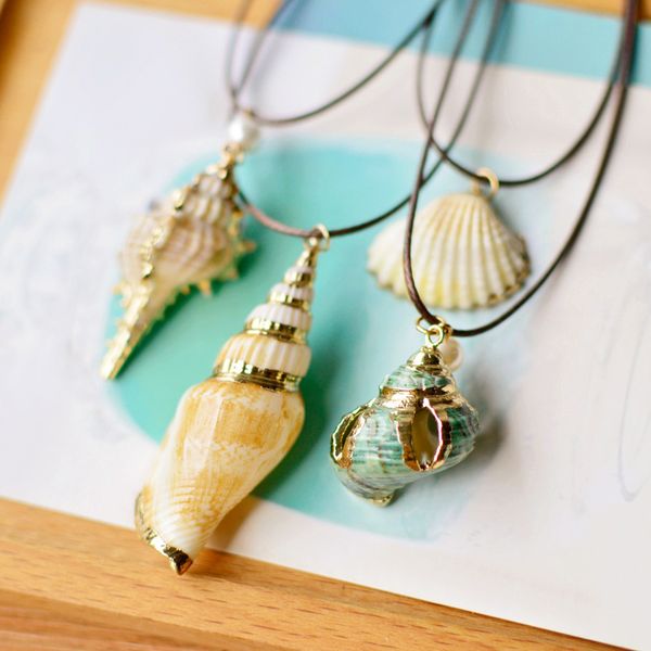 

boho conch sea shell necklace hawaii beach summer necklaces wax rope chain ocean animal natural seashell pendant jewelry for women cowrie we, Silver