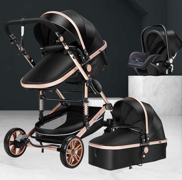 

car dvr strollers# luxury mtifunctional 3 in 1 baby stroller portable high landscape folding carriage red gold newborn baby1 drop deli dhv3g
