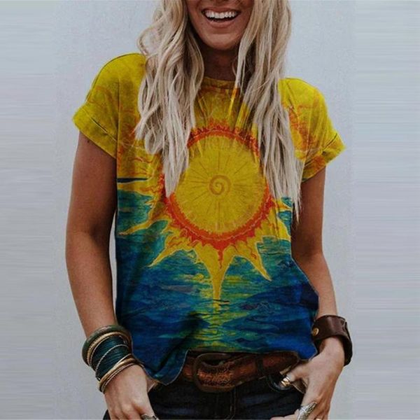 

t-shirt fashion women's tie dye prints short sleeve round neck summer casual baggy graphic tee tshirt, White