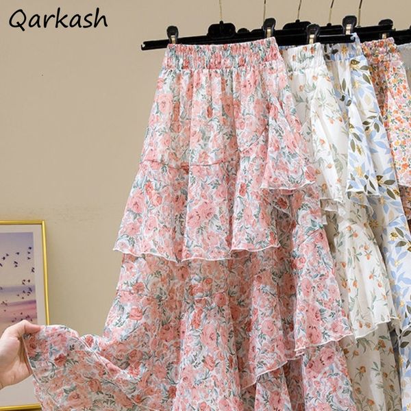 

skirts skirts women preppy style summer cute chiffon korean ruffles basic feminino harajuku college streetwear ins chic soft mid-calf 230427, Black