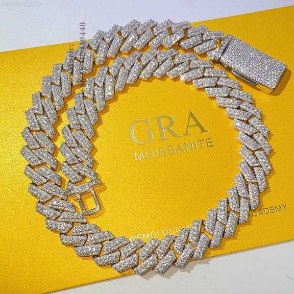 

iced out necklace 15mm width hip hop jewelry silver 925 hip hop necklace vvs moissanite cuban chain pass diamond test