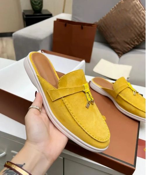 

embellished summer slides charms loro piana suede slippers luxe sandals shoes genuine leather open toe casual flats for women luxury h3yg