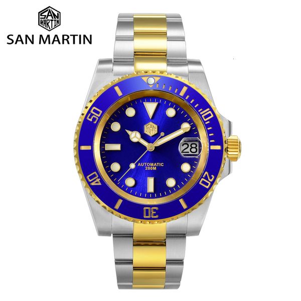 

wristwatches san martin 40.5mm diver watch two-tone water ghost nh35 luxury sapphire men mechanical watches 20bar waterproof bgw-9 luminous, Slivery;brown