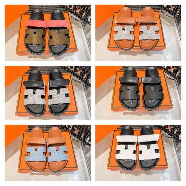 

women contrast color flat mules suede leather h slipper designer chypre slippers beach classic sandal luxury summer lady leather flip flops, Black