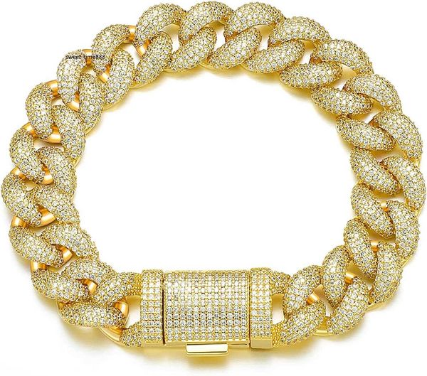 

greenbell cuban link bracelet for men -14mm 18k gold/silver plated miami cuban link cubic zirconia brass iced out chain hip hop jewelry, Black