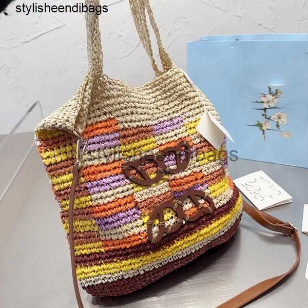 

stylisheendibagsbeach bags 2023 summer new women's knitted bag designer handbag large capacity straw shopping bag soft casual handbag f