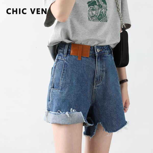 

women's jeans celana pendek denim wanita chic ven pinggang tinggi biru potongan tidak teratur retro untuk streetwear musim panas 230426, Blue