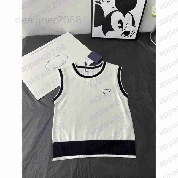 

women's knits & tees designer womens clothing triangle label design jacquard silhouette knitted sleeveless vest sweater simple and styl, White