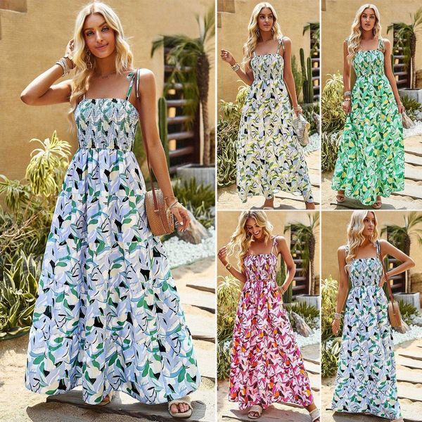 

diyun printed dress summer vacation casual knee length bohemian strap, Black;gray