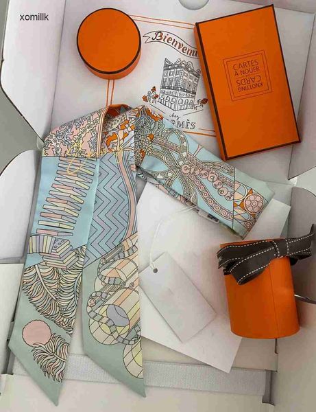 

hermm designer scarves cravat 2023 new h home mulberry silk bundle long scarf celebrity network red same style suit ribbon hairband, Blue;gray