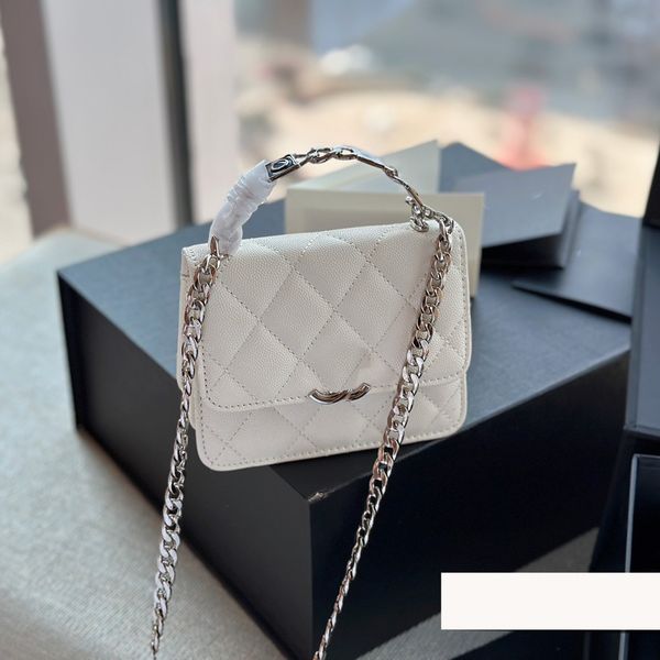

womens enamel handle tote vanity bags black white caviar leather calfskin silver metal hardware chain crossbody shoulder handbags accordion