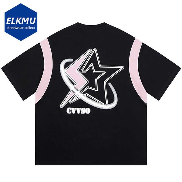 

men's t-shirts men oversized t-shirts harajuku y2k 2023 summer fashion star print streetwear hip hop t shirt g230427, White;black